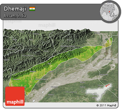 Satellite 3D Map of Dhemaji, semi-desaturated