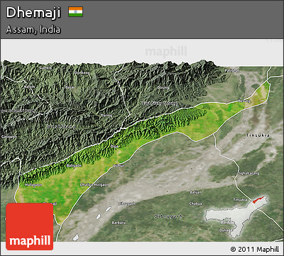 Satellite 3D Map of Dhemaji, semi-desaturated