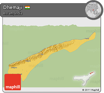 Savanna Style 3D Map of Dhemaji, single color outside