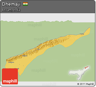 Savanna Style 3D Map of Dhemaji, single color outside