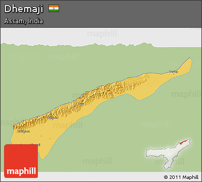 Savanna Style 3D Map of Dhemaji, single color outside