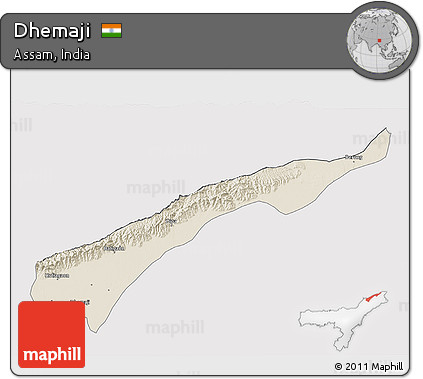 Shaded Relief 3D Map of Dhemaji, cropped outside