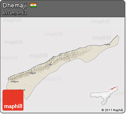 Shaded Relief 3D Map of Dhemaji, cropped outside