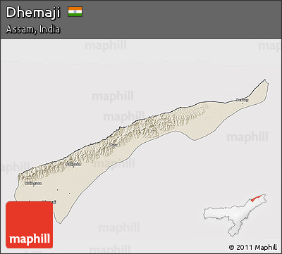Shaded Relief 3D Map of Dhemaji, cropped outside