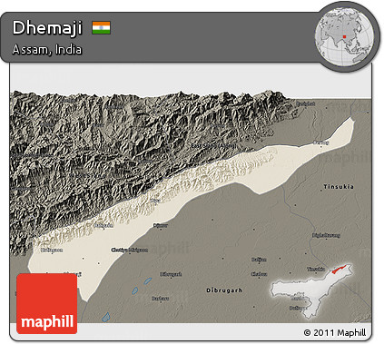 Shaded Relief 3D Map of Dhemaji, darken