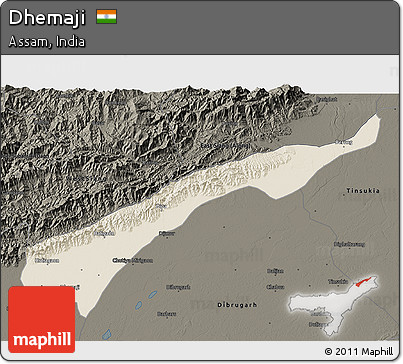 Shaded Relief 3D Map of Dhemaji, darken
