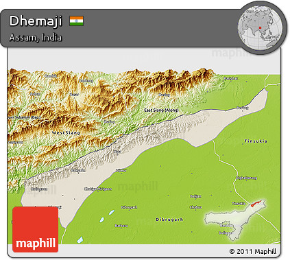 Shaded Relief 3D Map of Dhemaji, physical outside