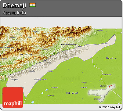 Shaded Relief 3D Map of Dhemaji, physical outside