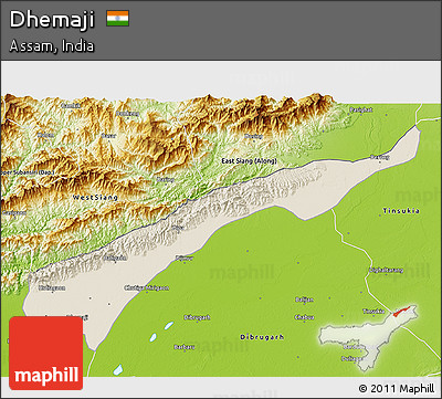 Shaded Relief 3D Map of Dhemaji, physical outside