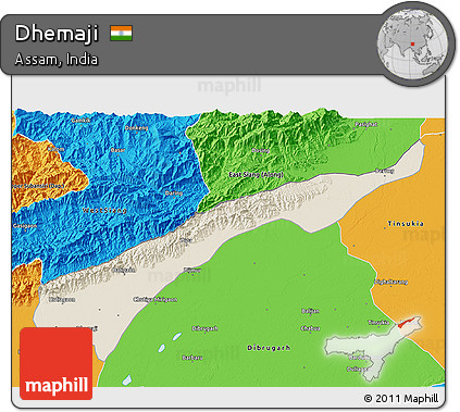Shaded Relief 3D Map of Dhemaji, political outside