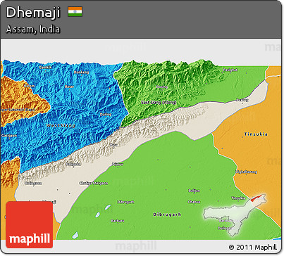 Shaded Relief 3D Map of Dhemaji, political outside