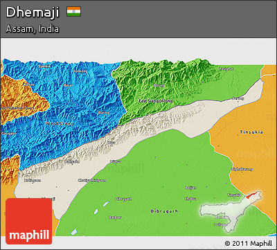 Shaded Relief 3D Map of Dhemaji, political outside