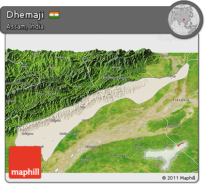 Shaded Relief 3D Map of Dhemaji, satellite outside