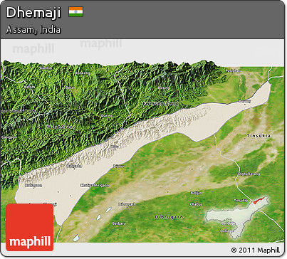 Shaded Relief 3D Map of Dhemaji, satellite outside