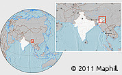 Gray Location Map of Dhemaji, highlighted country, within the entire country, hill shading
