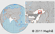 Gray Location Map of Dhemaji, highlighted country, highlighted parent region, hill shading