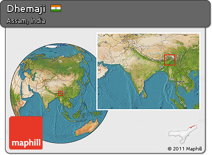 Satellite Location Map of Dhemaji, within the entire country