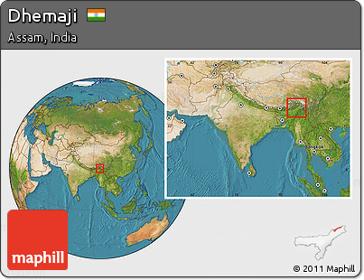 Satellite Location Map of Dhemaji, within the entire country