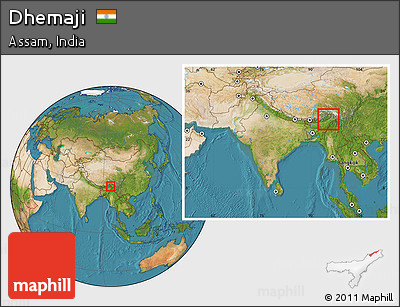 Satellite Location Map of Dhemaji, within the entire country
