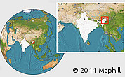 Satellite Location Map of Dhemaji, highlighted country, within the entire country