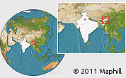 Satellite Location Map of Dhemaji, highlighted country, highlighted parent region, within the entire country