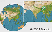 Satellite Location Map of Dhemaji, highlighted parent region, within the entire country