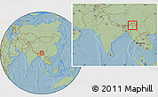 Savanna Style Location Map of Dhemaji, within the entire country, hill shading