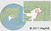 Savanna Style Location Map of Dhemaji, highlighted country, hill shading