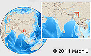 Shaded Relief Location Map of Dhemaji, within the entire country