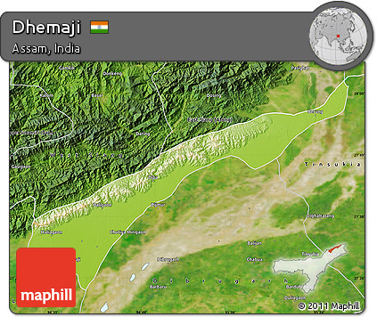 Physical Map of Dhemaji, satellite outside