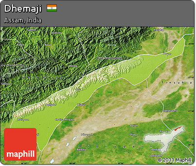 Physical Map of Dhemaji, satellite outside