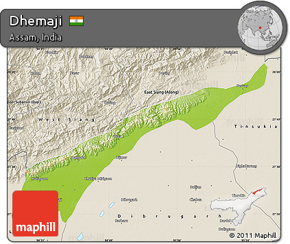 Physical Map of Dhemaji, shaded relief outside