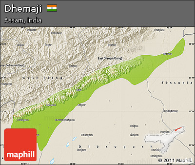 Physical Map of Dhemaji, shaded relief outside