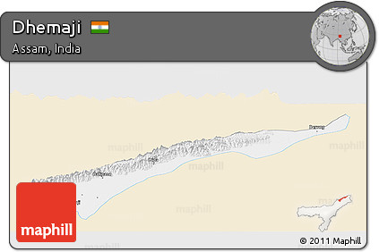 Classic Style Panoramic Map of Dhemaji, single color outside