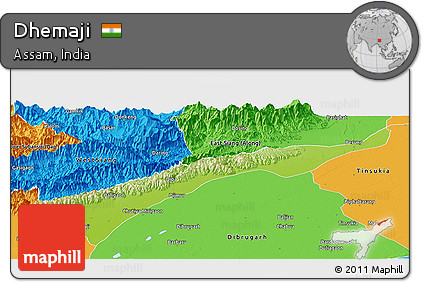 Physical Panoramic Map of Dhemaji, political outside