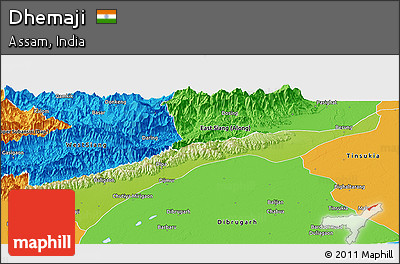 Physical Panoramic Map of Dhemaji, political outside