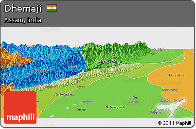 Physical Panoramic Map of Dhemaji, political outside