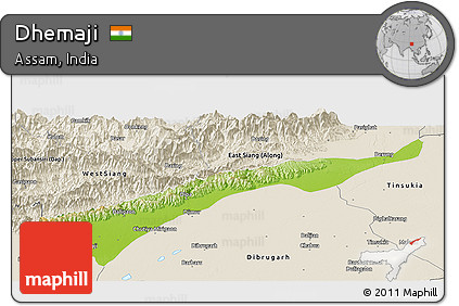 Physical Panoramic Map of Dhemaji, shaded relief outside