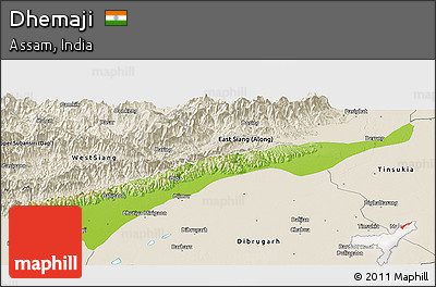 Physical Panoramic Map of Dhemaji, shaded relief outside