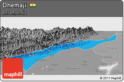 Political Panoramic Map of Dhemaji, desaturated