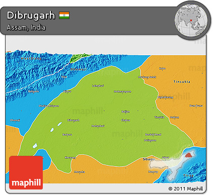 Physical 3D Map of Dibrugarh, political outside