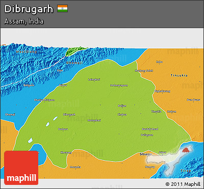 Physical 3D Map of Dibrugarh, political outside