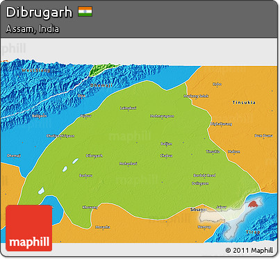 Physical 3D Map of Dibrugarh, political outside