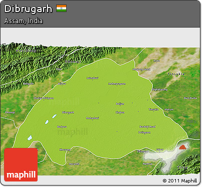 Physical 3D Map of Dibrugarh, satellite outside