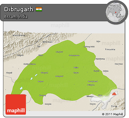Physical 3D Map of Dibrugarh, shaded relief outside