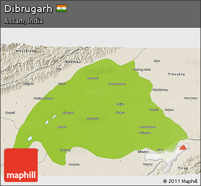 Physical 3D Map of Dibrugarh, shaded relief outside