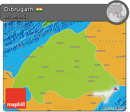 Physical Map of Dibrugarh, political outside