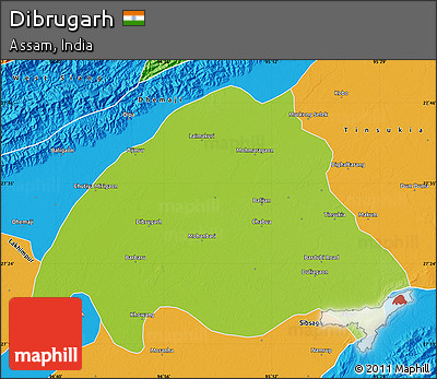 Physical Map of Dibrugarh, political outside