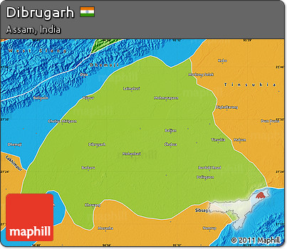 Physical Map of Dibrugarh, political outside