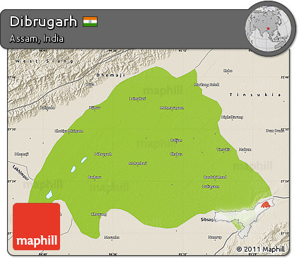 Physical Map of Dibrugarh, shaded relief outside
